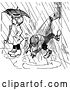 Vector Clip Art of Boy and Girl in the Rain by Prawny Vintage