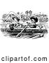 Vector Clip Art of Couple in a Log Canoe, with Dinosaurs by Prawny Vintage