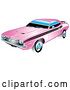 Vector Clip Art of Retro 1971 Dodge Challenger Muscle Car in Pink with Black Racing Stripes on the Sides by Andy Nortnik