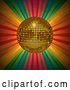 Vector Clip Art of Retro 3d Golden Disco Ball over Grungy Colorful Rays by Elaineitalia