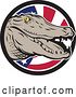 Vector Clip Art of Retro Alligator Head over an American Flag Circle by Patrimonio