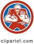Vector Clip Art of Retro American Football Player Fending off in a Red White and Blue Circle by Patrimonio