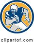 Vector Clip Art of Retro American Football Player in a Blue White and Yellow Circle by Patrimonio