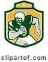 Vector Clip Art of Retro American Football Player in a Green White and Yellow Shield by Patrimonio