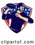 Vector Clip Art of Retro American Football Player Passing the Ball over an American Shield by Patrimonio