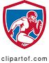 Vector Clip Art of Retro American Football Player Running in a Shield by Patrimonio