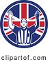 Vector Clip Art of Retro American Football Referee Gesturing Touchdown in a Union Jack Flag Circle by Patrimonio