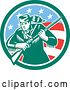 Vector Clip Art of Retro American Frontiersman, Daniel Boone, Holding a Rifle in a Green and American Circle by Patrimonio