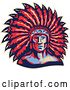Vector Clip Art of Retro American Indian Chief and Feather Headdress by Patrimonio