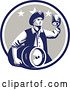 Vector Clip Art of Retro American Patriot Guy Carrying a Beer Keg and Holding up a Mug in a Blue White and Taupe Circle by Patrimonio