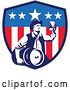 Vector Clip Art of Retro American Patriot Guy Carrying a Beer Keg and Holding up a Mug in an American Shield by Patrimonio
