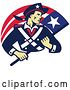 Vector Clip Art of Retro American Patriot Minuteman Revolutionary Soldier with a Flag Banner by Patrimonio