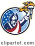 Vector Clip Art of Retro American Patriot Soldier Holding a Torch over a Circle by Patrimonio