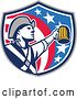 Vector Clip Art of Retro American Patriot Soldier Toasting with a Beer in an American Shield by Patrimonio
