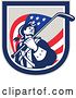 Vector Clip Art of Retro American Revolutionary Soldier Patriot Minuteman with a Hockey Stick Flag in a Crest by Patrimonio