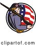 Vector Clip Art of Retro American Revolutionary War Soldier Patriot Minuteman with a Rifle in a Circle of Stars and Stripes by Patrimonio