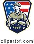 Vector Clip Art of Retro American Solider with Folded Arms over an American Flag Shield by Patrimonio