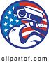 Vector Clip Art of Retro American Surveillance Security Camera and Bald Eagle over a Circle Flag by Patrimonio