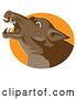 Vector Clip Art of Retro Angry Brown Boar Head in an Orange Oval by Patrimonio