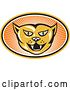 Vector Clip Art of Retro Angry Cat Face in an Oval of Rays by Patrimonio