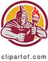 Vector Clip Art of Retro Angry Greek Warrior Holding a Flaming Torch, with a Balled Fist in a Red White and Yellow Circle by Patrimonio