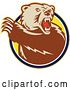 Vector Clip Art of Retro Angry Grizzly Bear with a Raised Paw in a Circle by Patrimonio