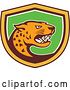 Vector Clip Art of Retro Angry Jaguar Cat in a Brown Yellow White and Green Shield by Patrimonio