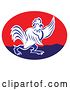 Vector Clip Art of Retro Angry Pointing Rooster in a Red and Blue Oval by Patrimonio