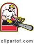 Vector Clip Art of Retro Arborist Holding out a Chainsaw by Patrimonio