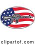 Vector Clip Art of Retro Armalite M-16 Colt AR-15 Assault Rifle over an American Flag Oval by Patrimonio
