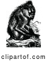 Vector Clip Art of Retro Baboon Monkey Sitting on a Log by Prawny Vintage