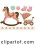 Vector Clip Art of Retro Baby Toys, Socks, Floral Border, a Carriage and Rocking Horse by BNP Design Studio