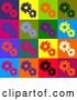 Vector Clip Art of Retro Background of Red, Purple, Orange, Green, Blue, Flowers in Different Colored Squares by KJ Pargeter