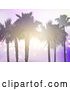 Vector Clip Art of Retro Background of Silhouetted Palm Trees with a Sunset Shining Through the Branches over Purple Flares by KJ Pargeter