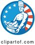 Vector Clip Art of Retro Bakery Chef Carrying a Basket of Bread over an American Circle by Patrimonio