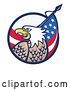 Vector Clip Art of Retro Bald Eagle and American Flag Emerging from a Circle by Patrimonio