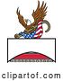 Vector Clip Art of Retro Bald Eagle Flying with an American Flag and Towing J Hook over a Sign by Patrimonio