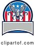 Vector Clip Art of Retro Bald Eagle Flying with Towing J Hooks over an American Circle with a Blank Banner by Patrimonio