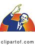 Vector Clip Art of Retro Barack Obama American President over Red and Orange Rays by Patrimonio