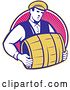 Vector Clip Art of Retro Bartender Carrying a Beer Keg Barrel over Rays by Patrimonio