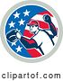 Vector Clip Art of Retro Baseball Pitcher Throwing in an American Flag Circle by Patrimonio