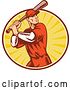 Vector Clip Art of Retro Baseball Player Batting over Rays by Patrimonio