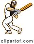 Vector Clip Art of Retro Batsman Swinging a Cricket Bat by Patrimonio
