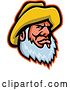 Vector Clip Art of Retro Bearded Senior Fisher Man Wearing a Yellow Bucket Hat by Patrimonio