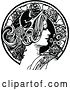 Vector Clip Art of Retro Beautiful Lady in Profile and Floral Circle by Prawny Vintage