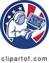 Vector Clip Art of Retro Beekeeper Smoking out a Hive in an American Flag Circle by Patrimonio