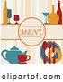 Vector Clip Art of Retro Beverage Menu with Bottles Glasses and Silveware on Stripes by Vector Tradition SM