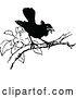 Vector Clip Art of Retro Black Bird Perched on a Blossoming Branch by Prawny Vintage
