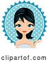 Vector Clip Art of Retro Black Haired Blue Eyed Formal Lady Wearing a Blue Gown and Earrings, in Front of a Blue Sun by Melisende Vector