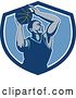Vector Clip Art of Retro Black Male Basketball Player Doing a Layup in a Blue and White Shield by Patrimonio